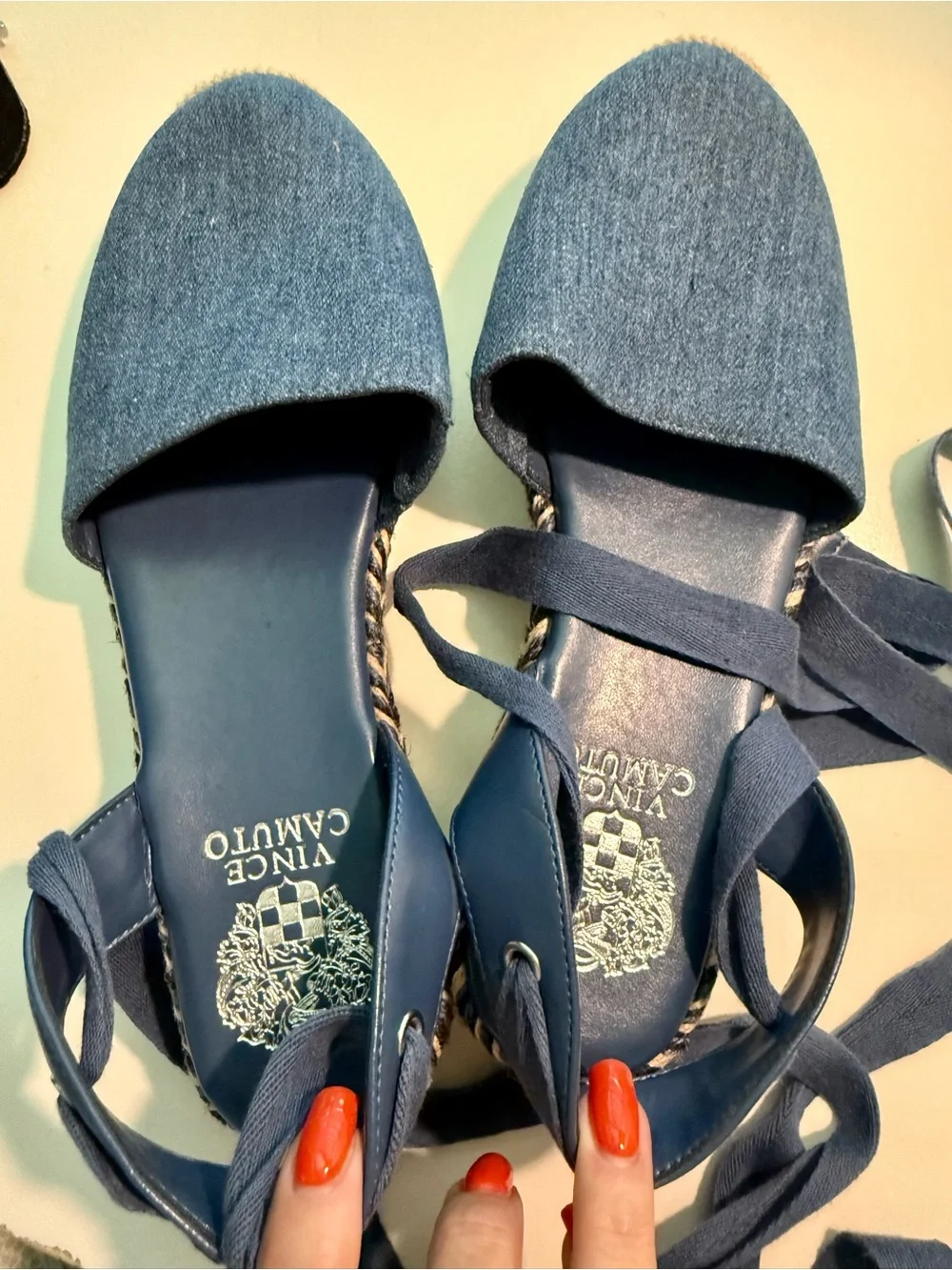Vince Camuto Blue Denim-Look Lace-Up Espadrilles